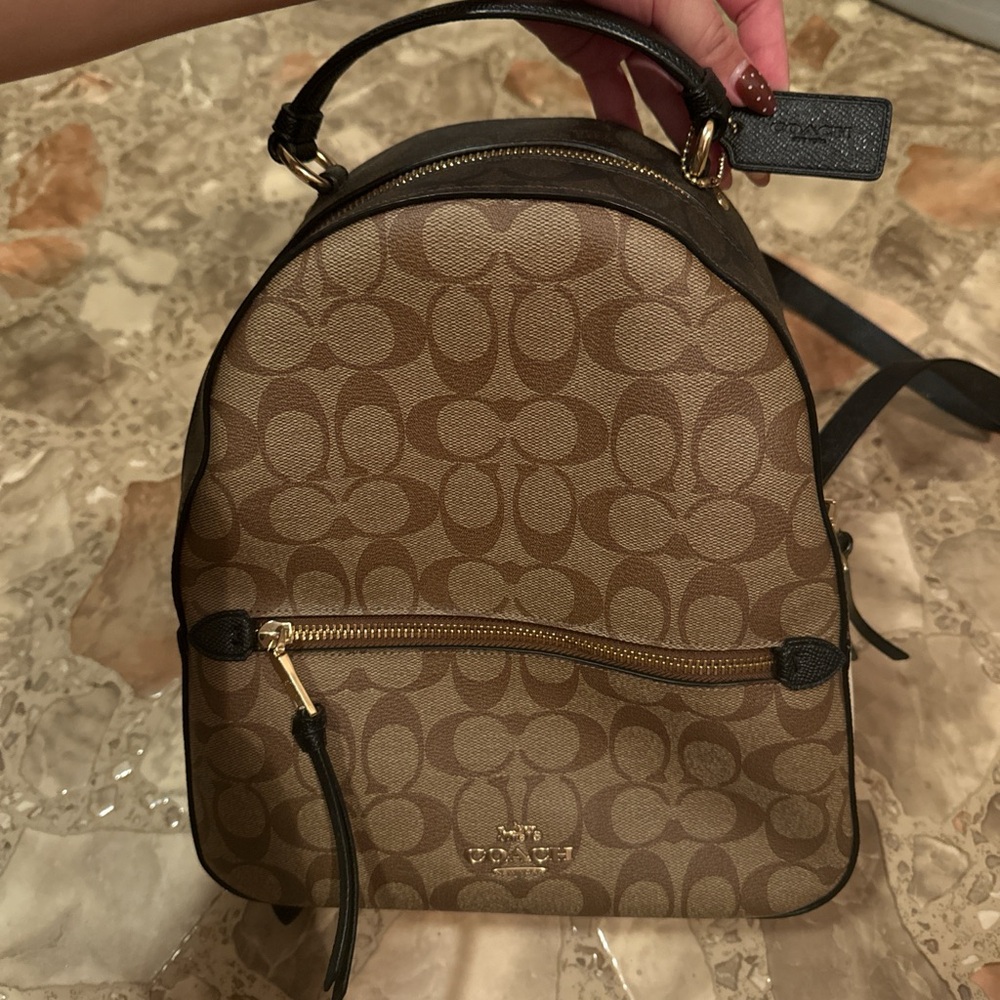 Coach Signature Tan and Black Backpack